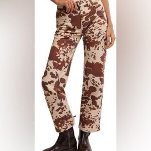 Free People Brown and Cream Straight Leg Jeans